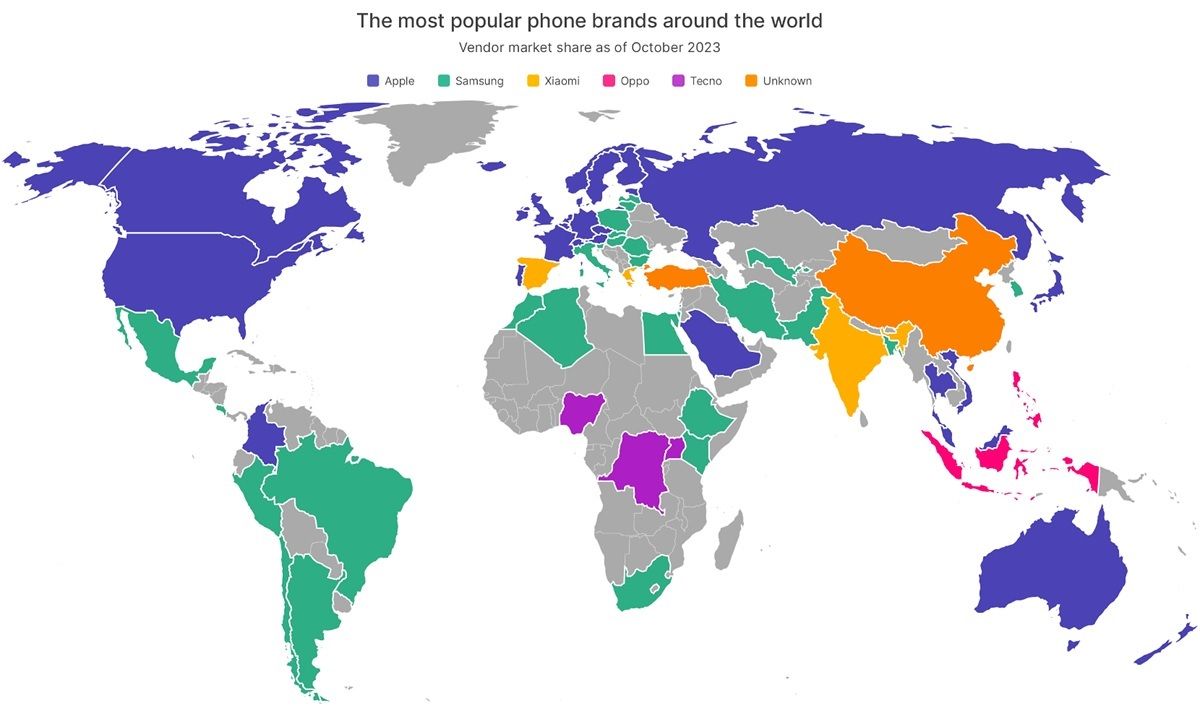 Estas son las marcas de moviles mas populares en cada pais