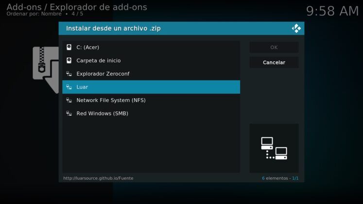 como instalar luar en kodi - paso 8