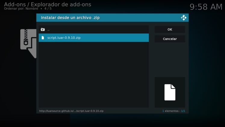 como instalar luar en kodi - paso 9