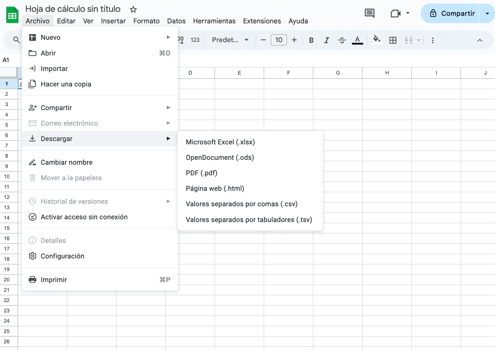 google sheets interfaz