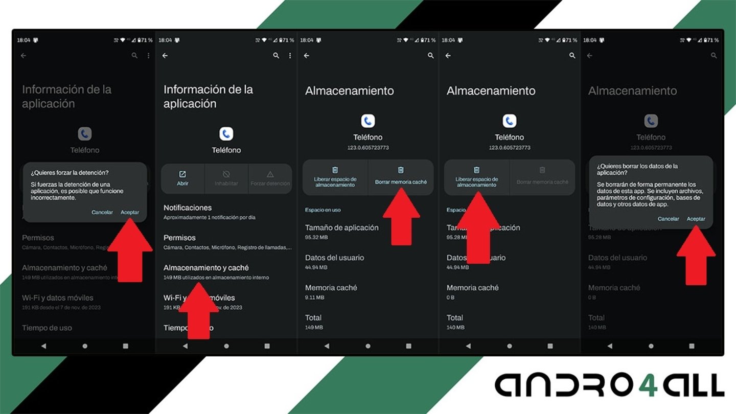 Eliminar datos y borrar caché app Telefono