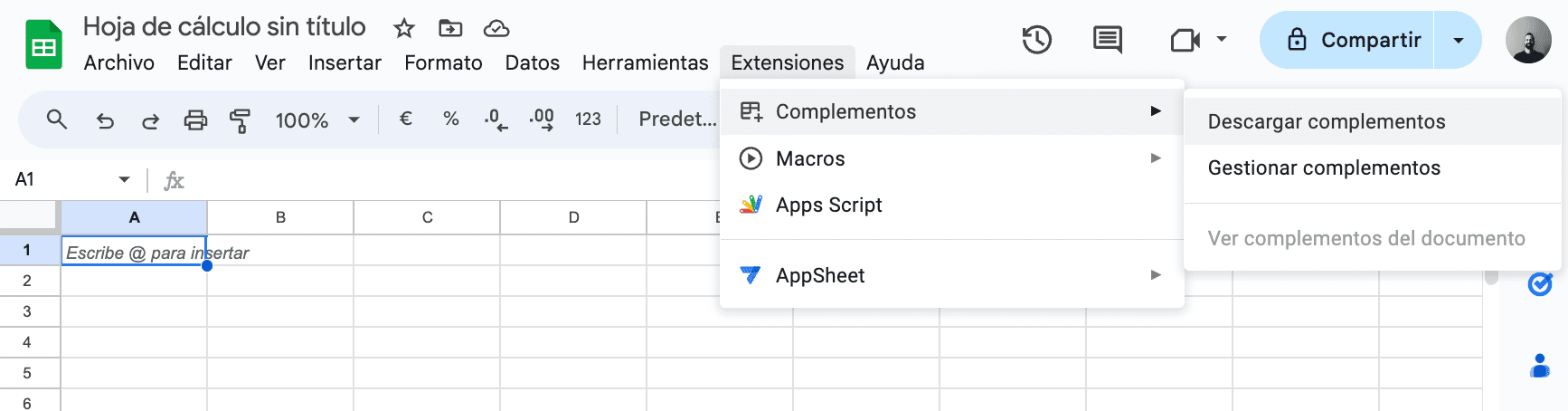 google sheets interfaz