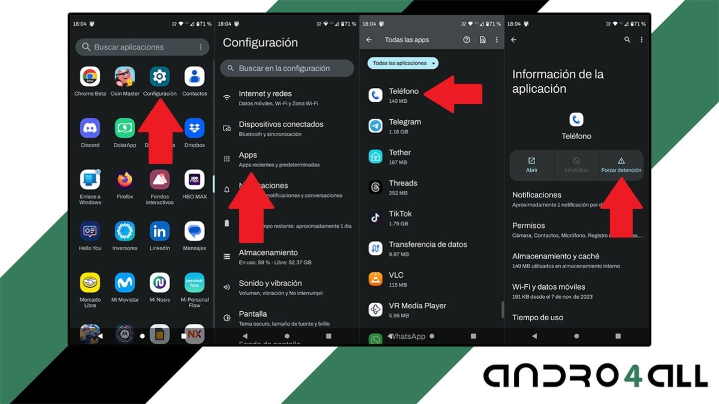 Ver opciones de configuracion de la app Telefono en Android