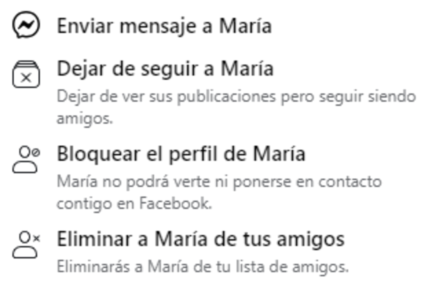 Menú en el que no aparece la opción para dar un toque