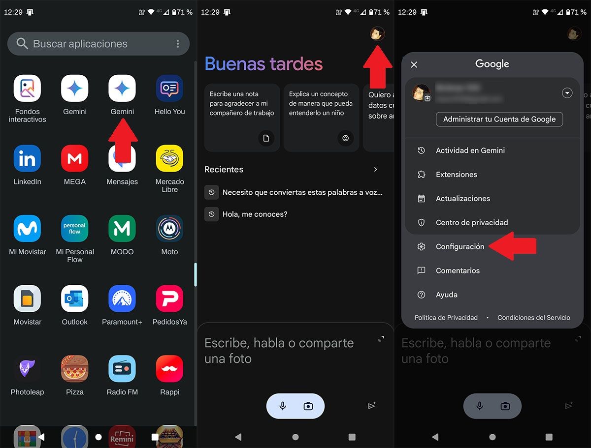 Acceder a los ajustes de Gemini en Android