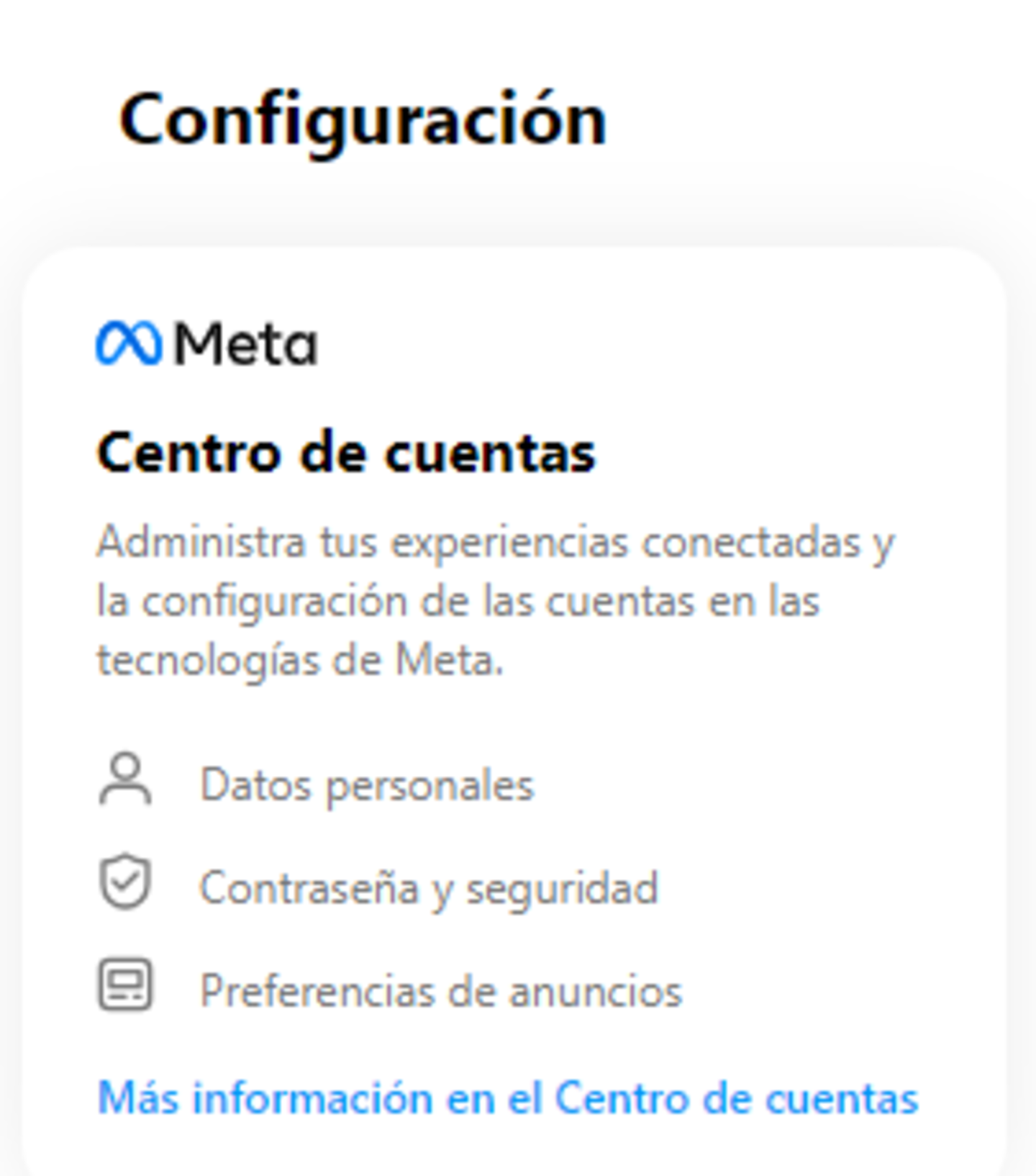 Menú de configuración de Instagram