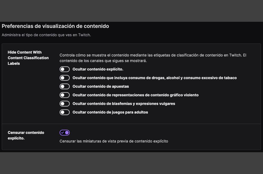 Preferencias de contenido en Twitch