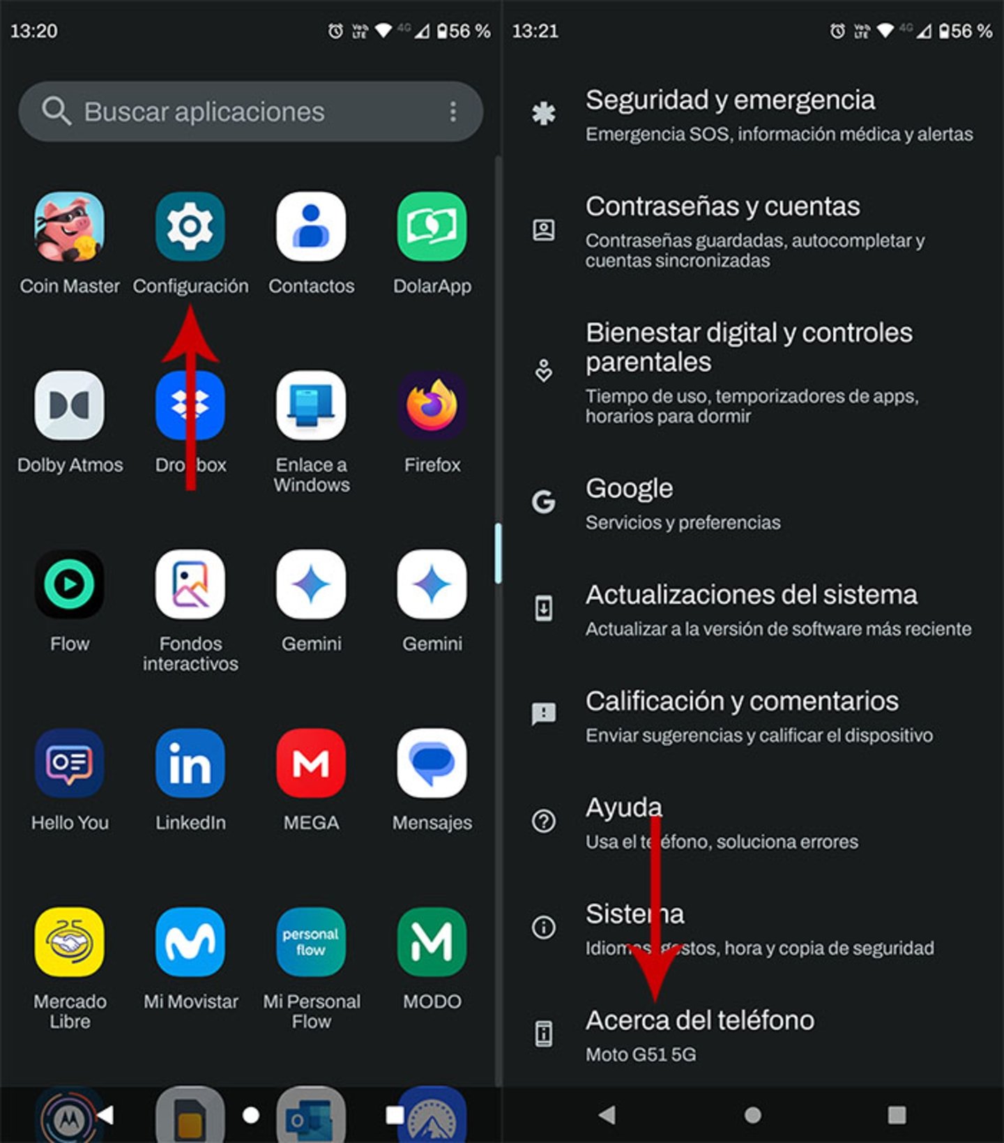 Ver información del teléfono en Android