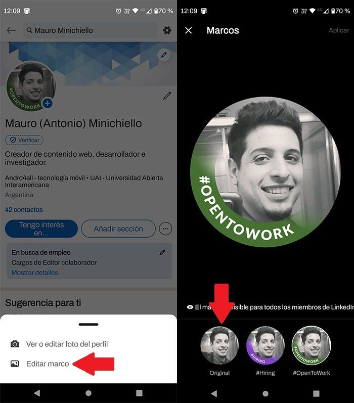 Editar marco de perfil LinkedIn