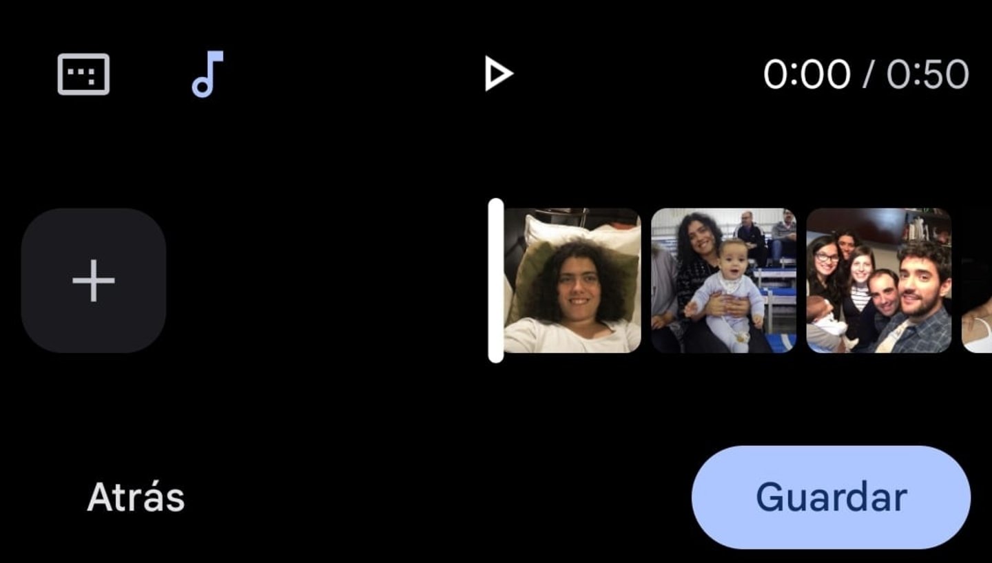 Botón para añadir fotos en un vídeo de Google Fotos