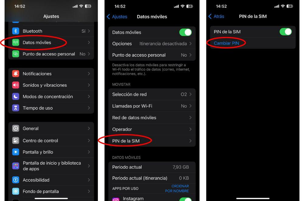 datos móviles cambiar pin