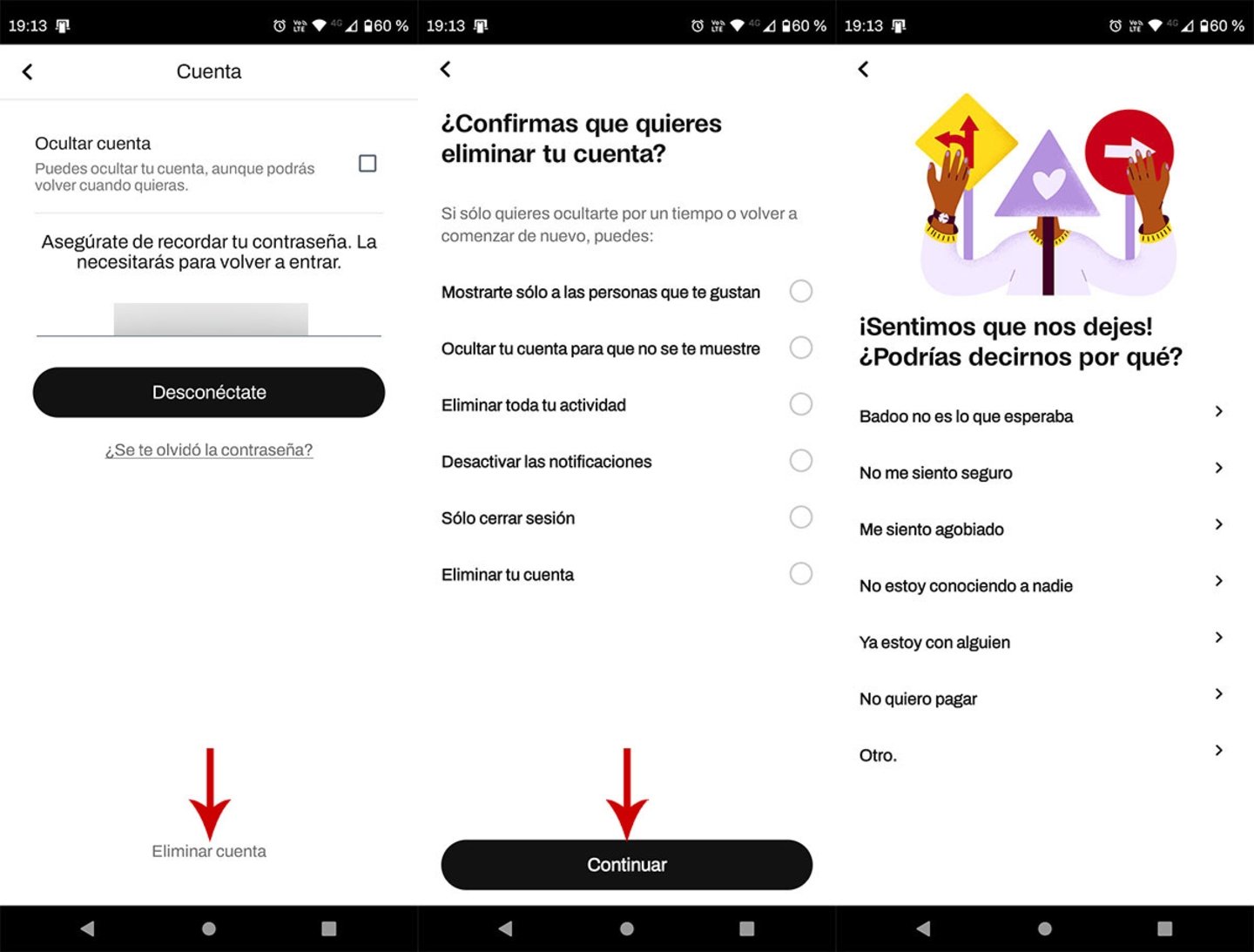 Eliminar cuenta de Badoo desde el movil