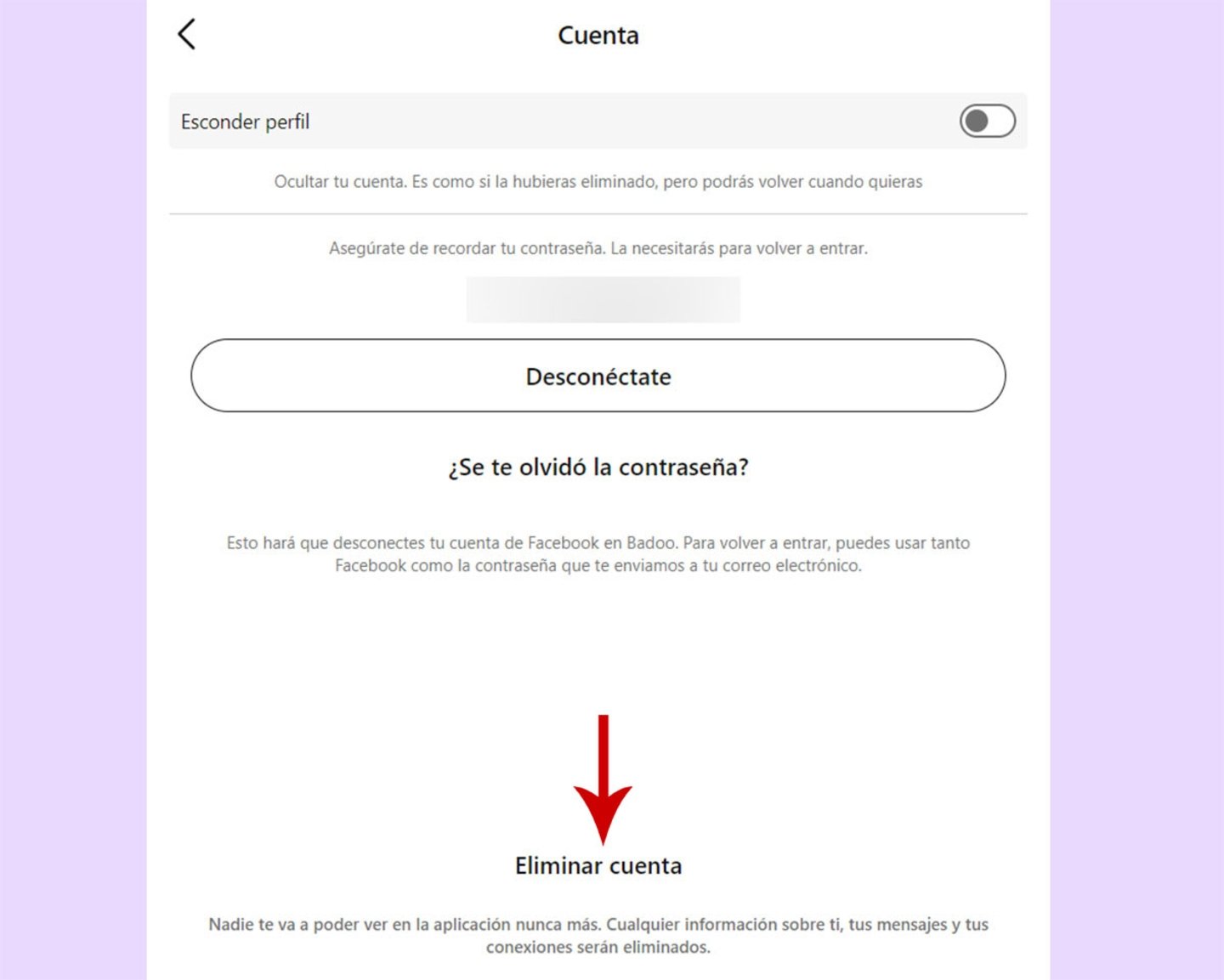 Eliminar cuenta de Badoo desde el PC