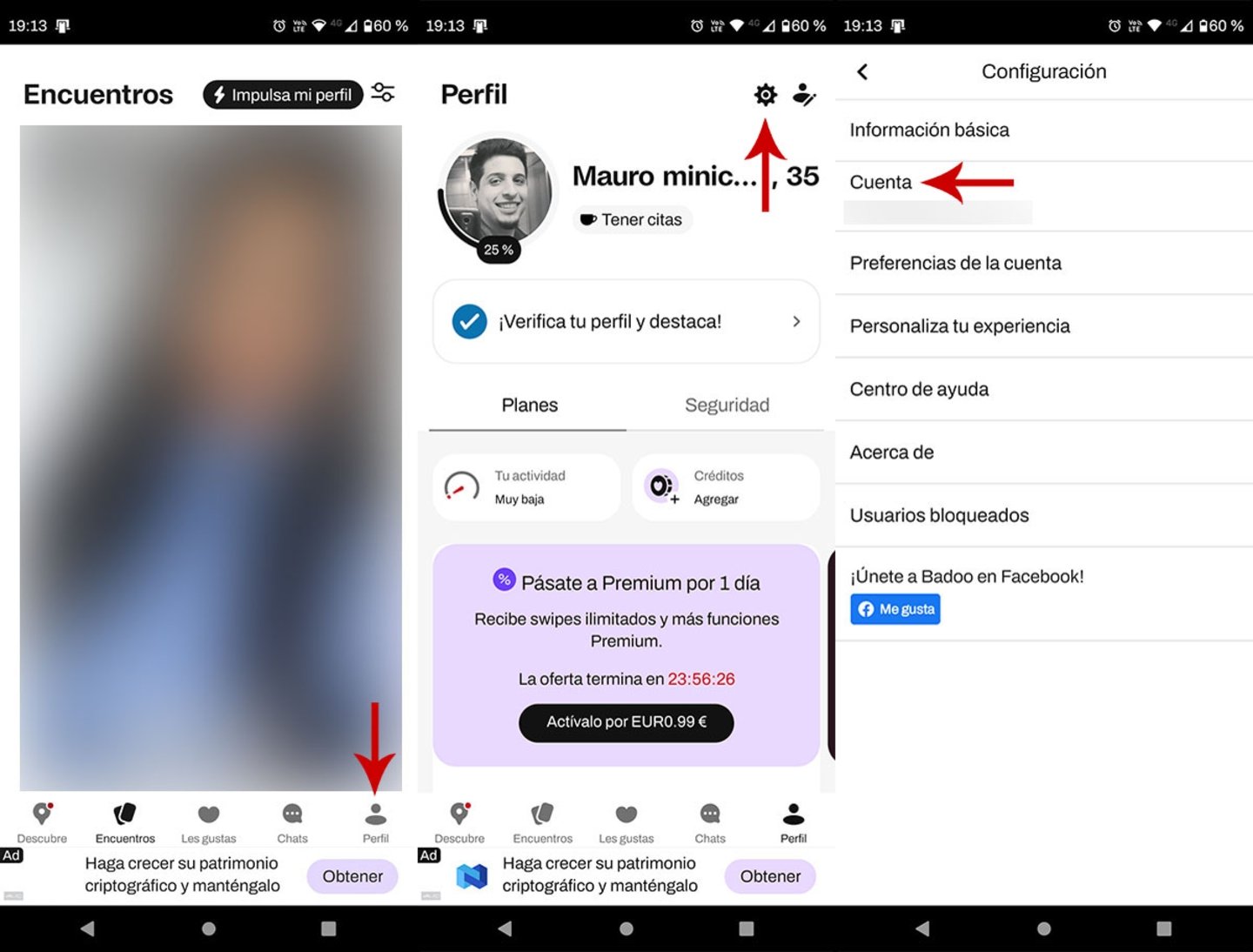 Entrar en tu cuenta de Badoo desde el telefono