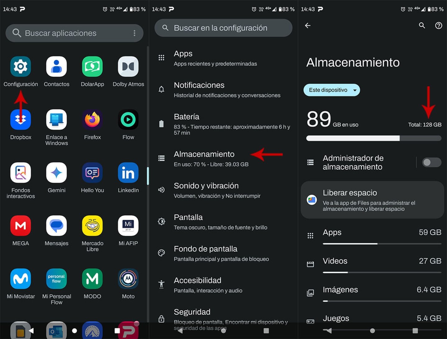 Saber cuanto almacenamiento tiene mi telefono Android