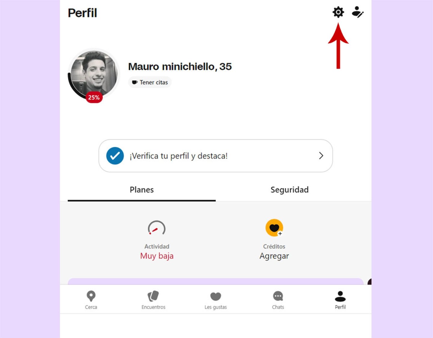 Ver opciones del perfil de Badoo