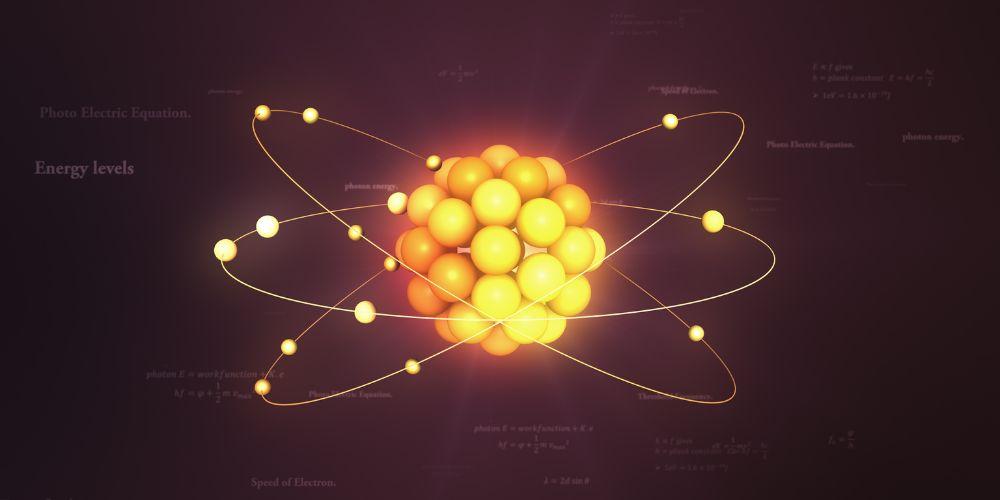 Diseño artístico del aspecto de un átomo amarillo