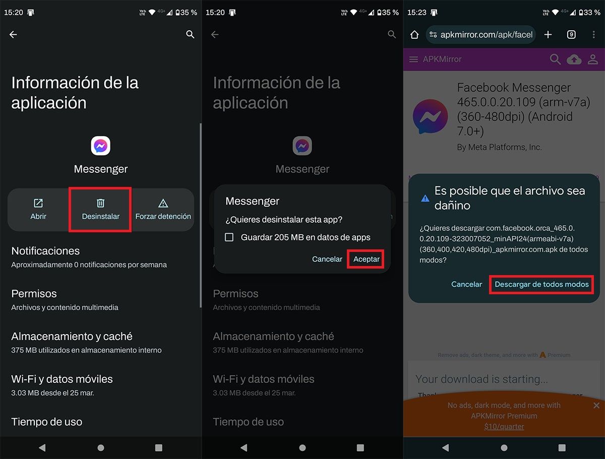 Instalar version antigua Messenger en Android