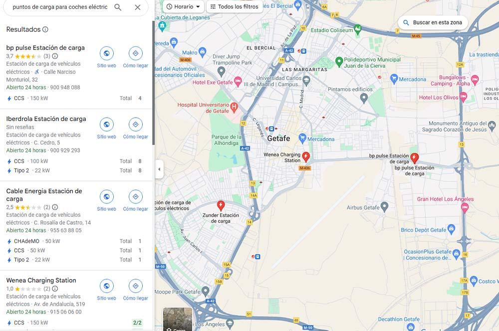 Google Maps puntos de carga coches eléctricos