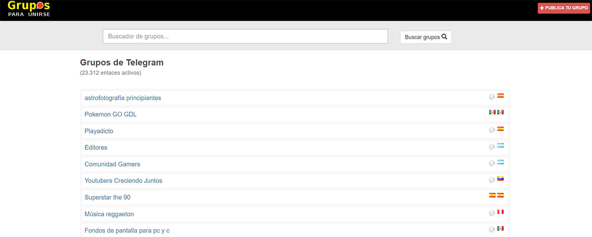 Grupos Telegram página web