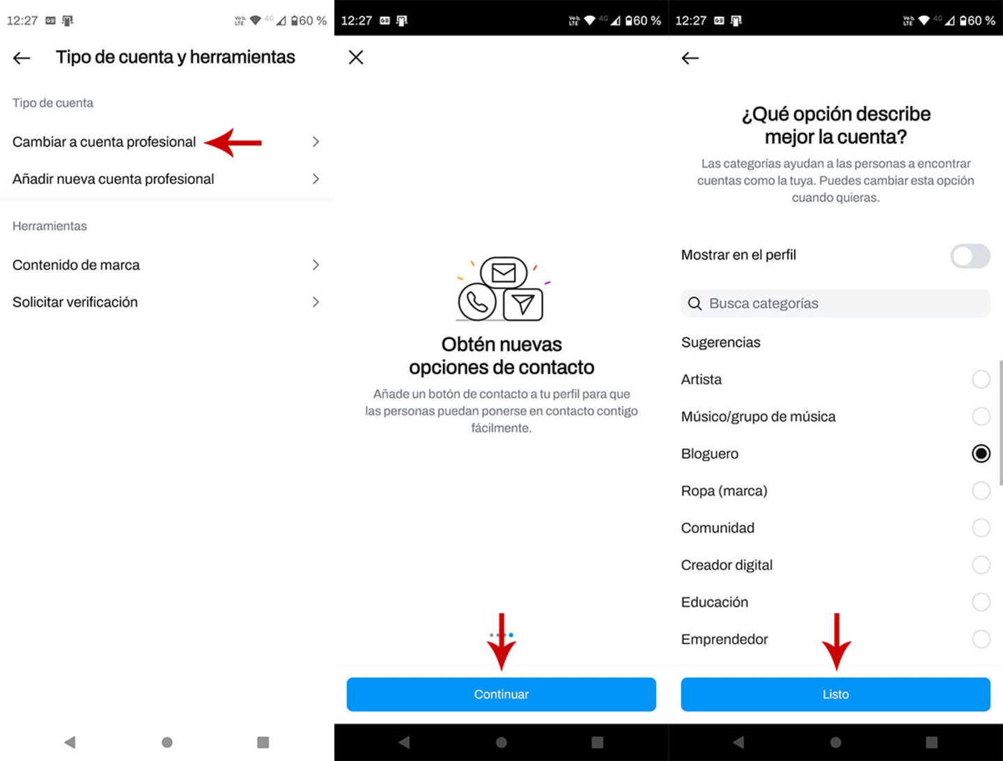 Cambiar a cuenta profesional en Instagram