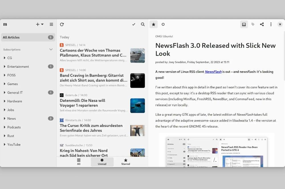 Newsflash app para Linux