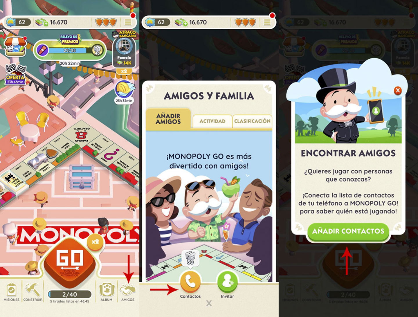 Ver amigos que juegan Monopoly Go