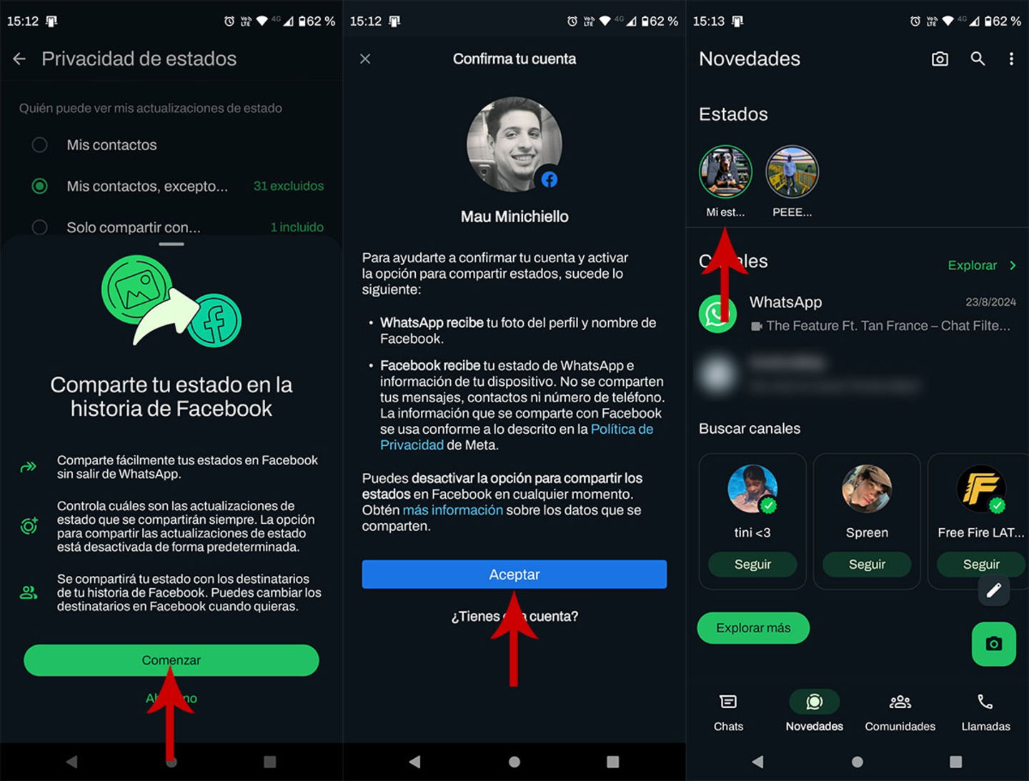 Acceder a las opciones de los Estados de WhatsApp