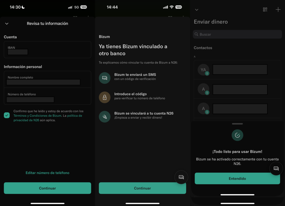 imagen de la app de n26 para activarte bizum