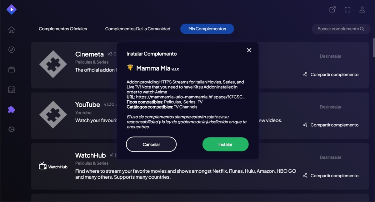 como instalar Mamma Mia en Stremio el addon para ver deportes