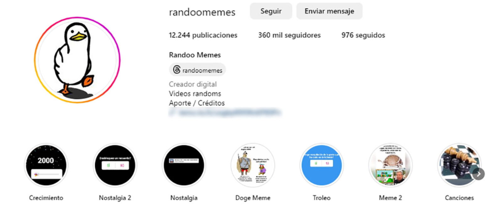 Randoomemes cuenta de Instagram