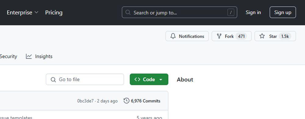 La interfaz de GitHub con el indicador de las estrellas