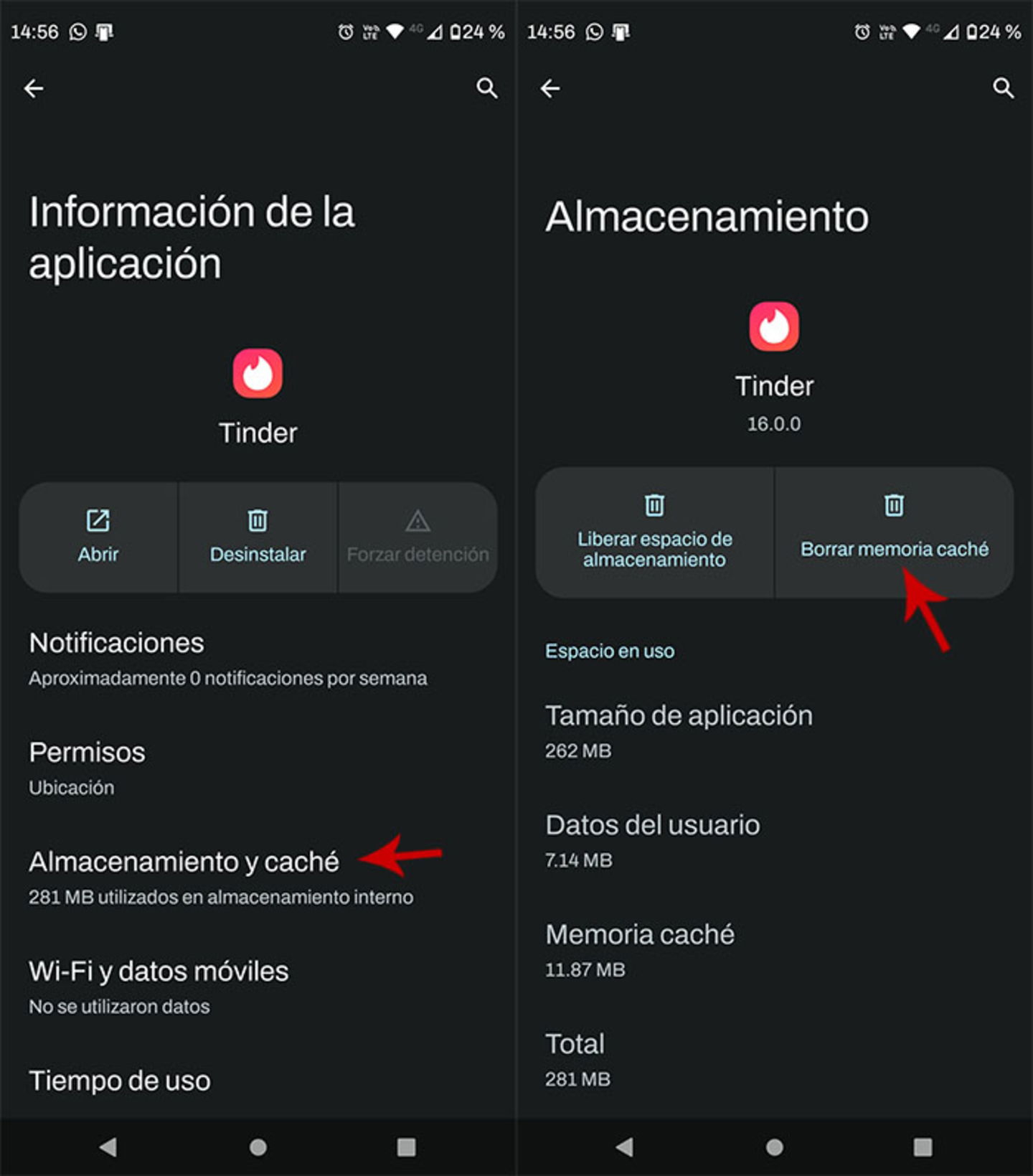 Borrar memoria cache de la app de Tinder