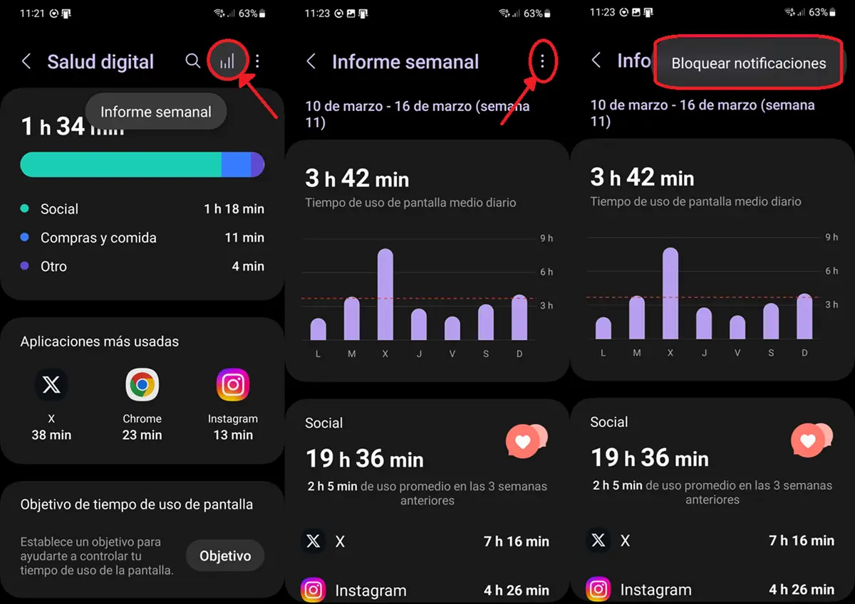 Como desactivar el informe semanal en Samsung