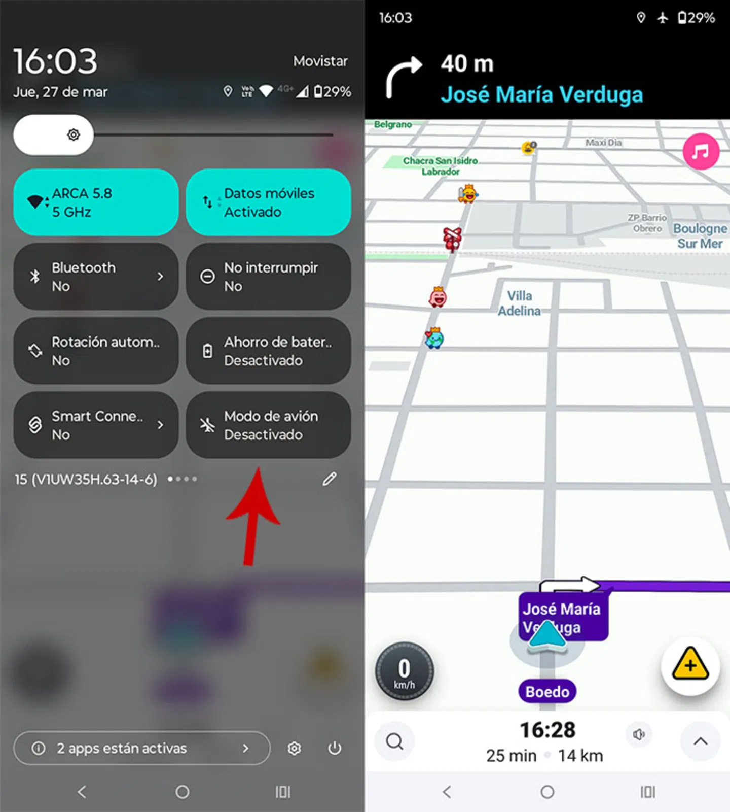 Activar el Modo avión e iniciar viaje en Waze
