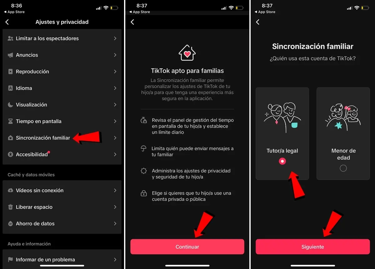 como activar la sincronizacion familiar de tiktok para control parental