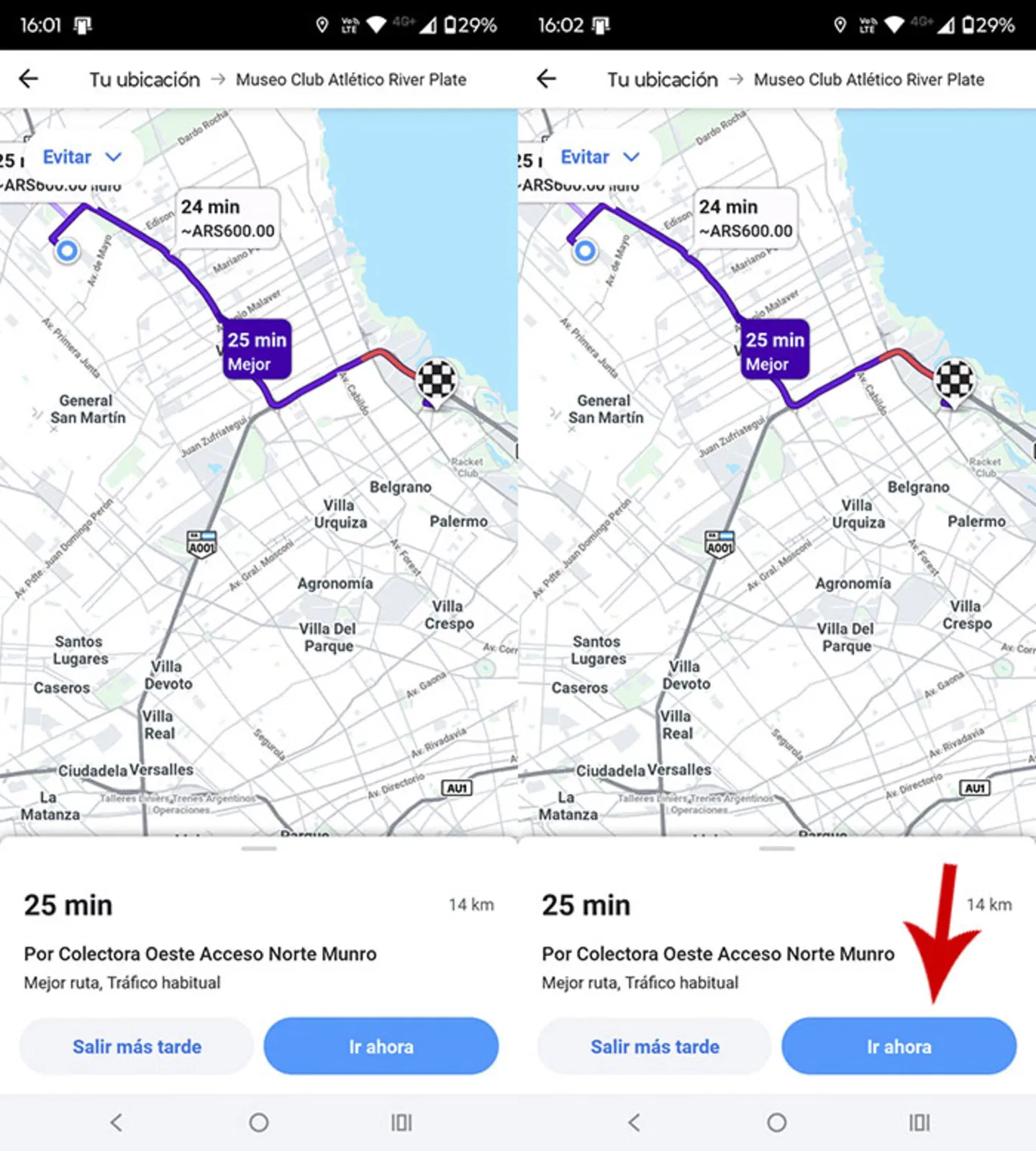 Esperar a que Waze almacene la ruta en la cache del móvil