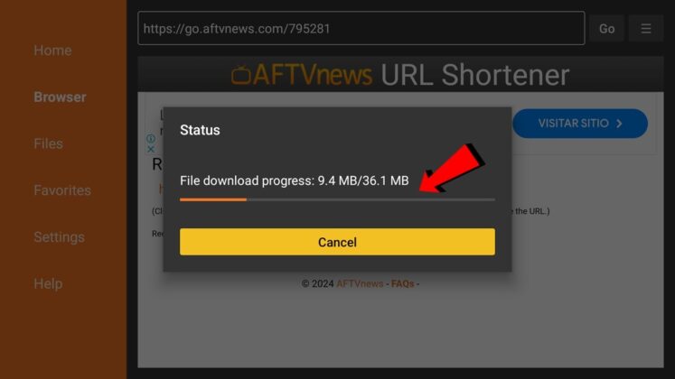 Espera a que termine de descargarse el APK de HDO Box