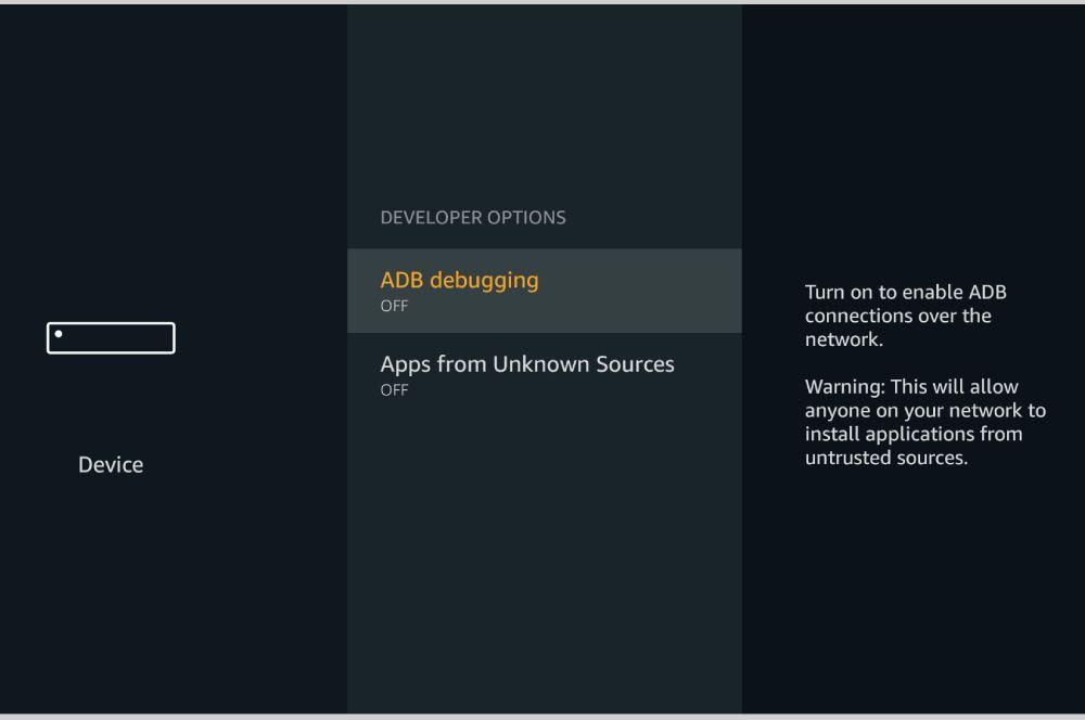 Opción de ADB Debugging en Amazon TV